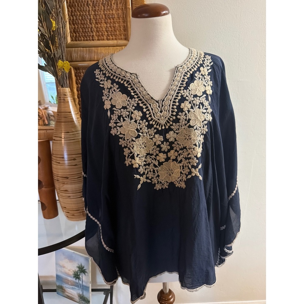 Johnny Was Embroidered Georgette Poncho size L - Picture 2 of 9